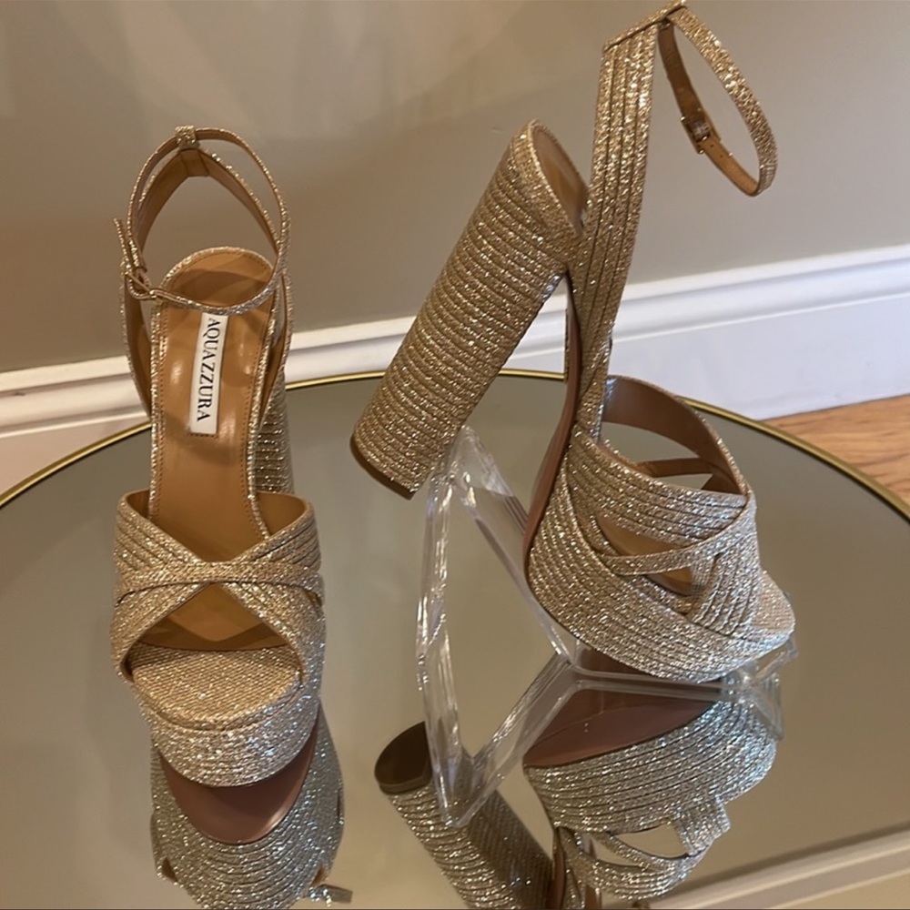 Aquazzura Sundance 140 Glitter Platform Sandals sz 39 - Picture 12 of 16